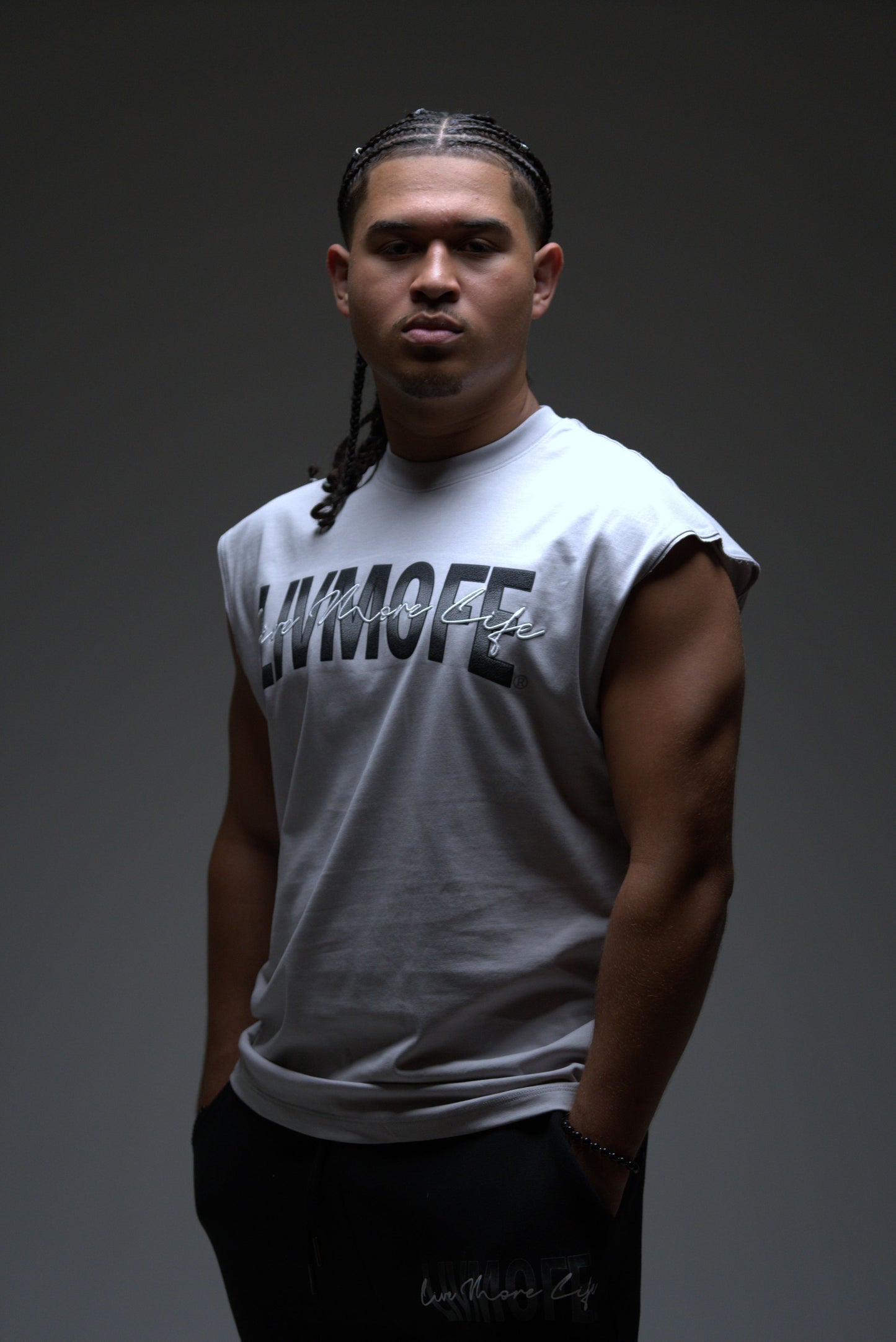 LIVMOFE™ 'My Energy' Cut Off Tee - Gray