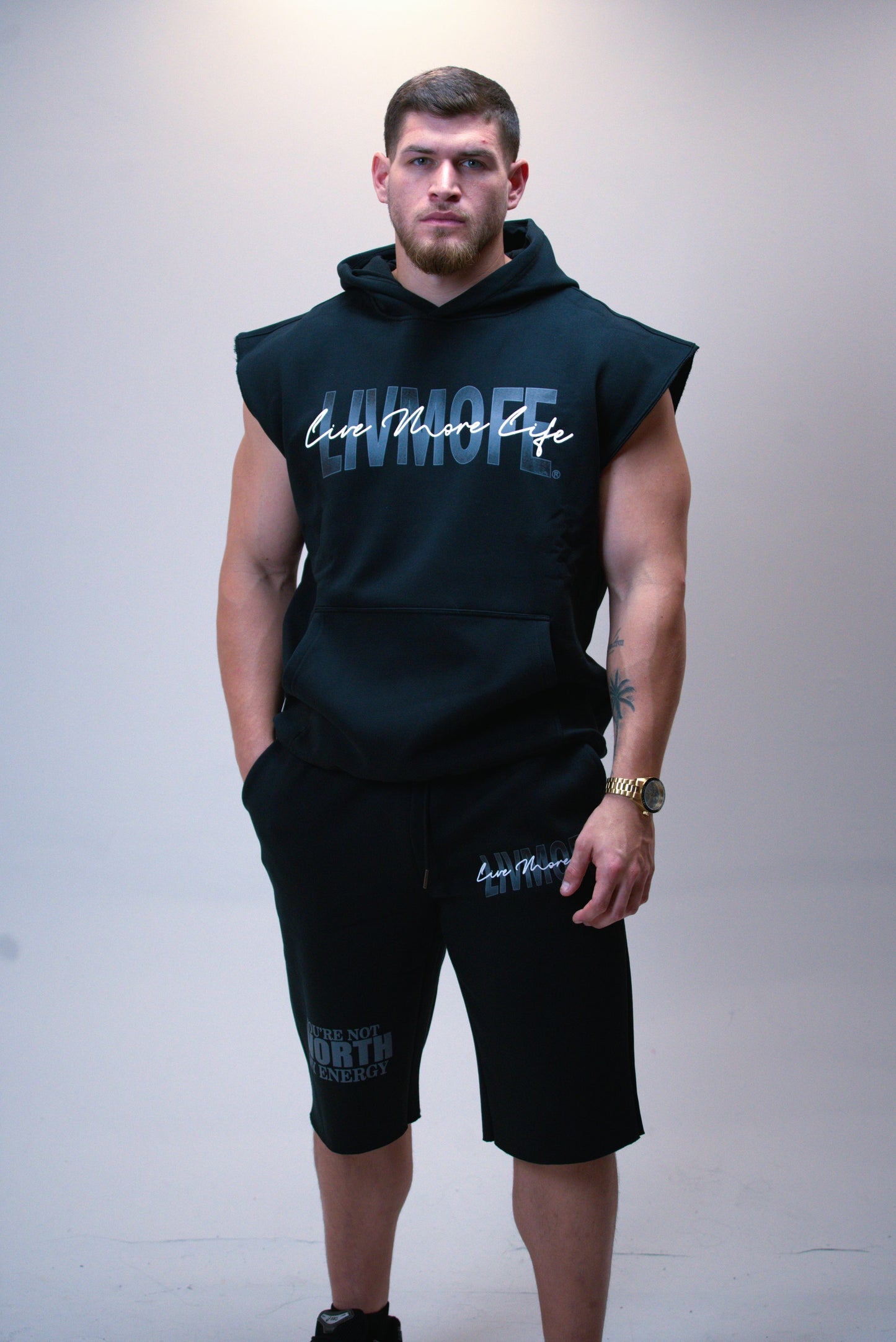 LIVMOFE™ 'The Tusks' Cut Off Hoodie - Black/ Gray