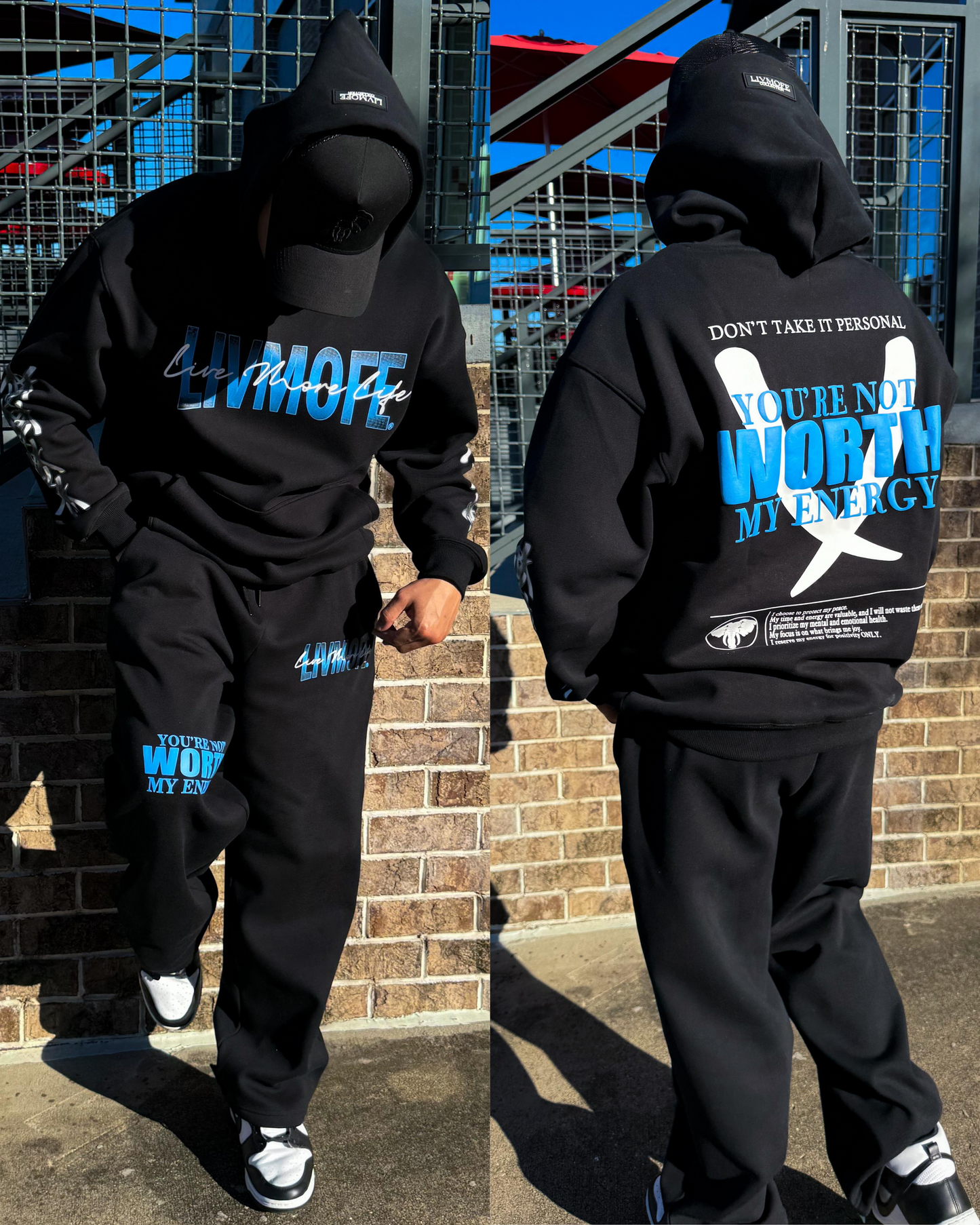 LIVMOFE™ 'The Tusks' Sweatpants - Black/ Blue